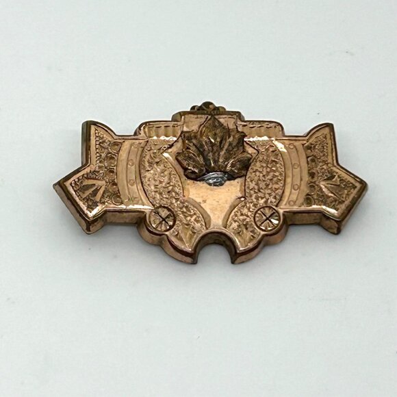 Victorian Era 1850s Rose Gold-Tone Brooch With Tube Hinge & C-Clasp Leaf READ - Picture 1 of 15